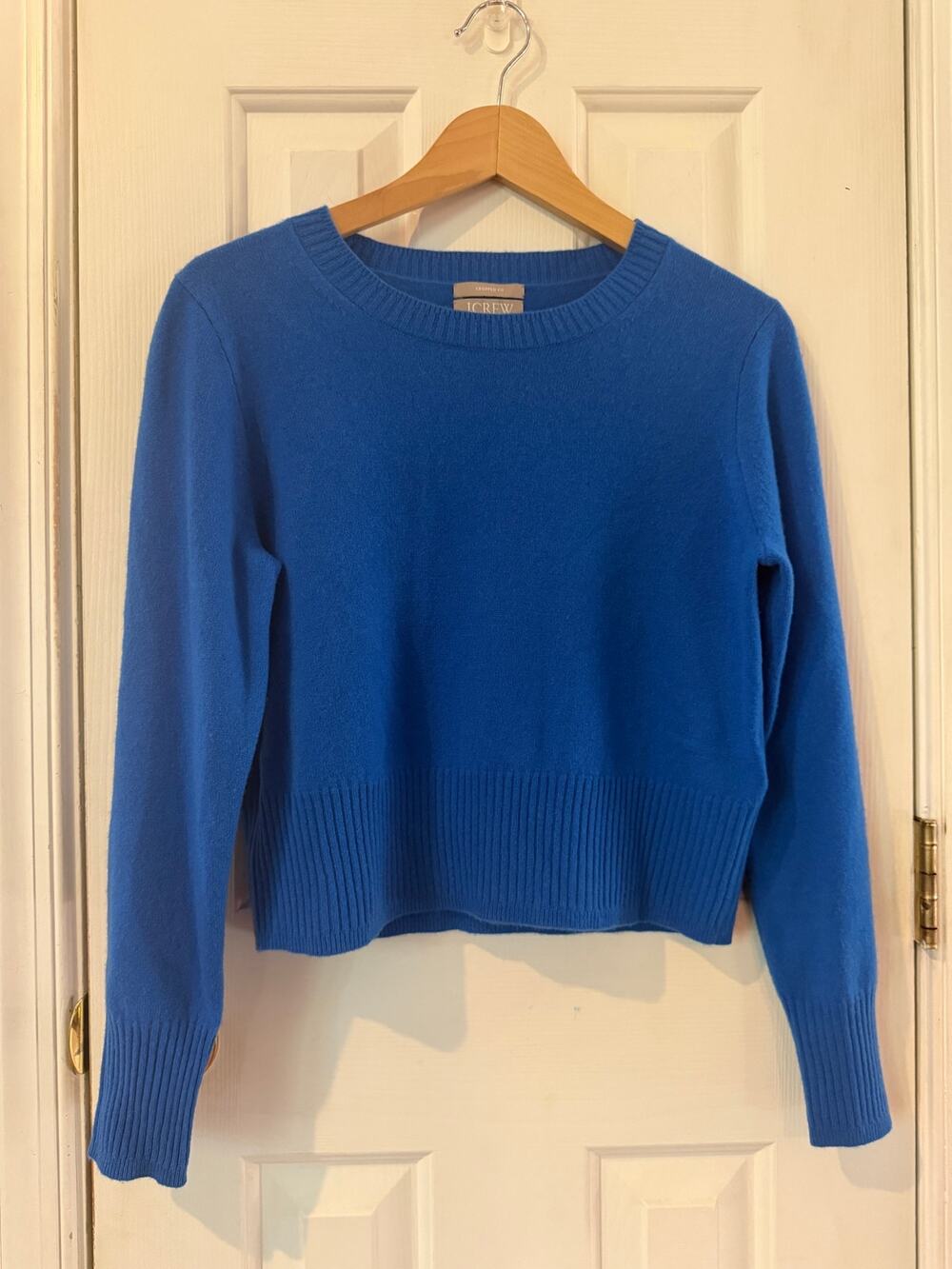 J.Crew Cashmere Blue Cropped Crewneck Sweater Size Small SU23 Style BG654